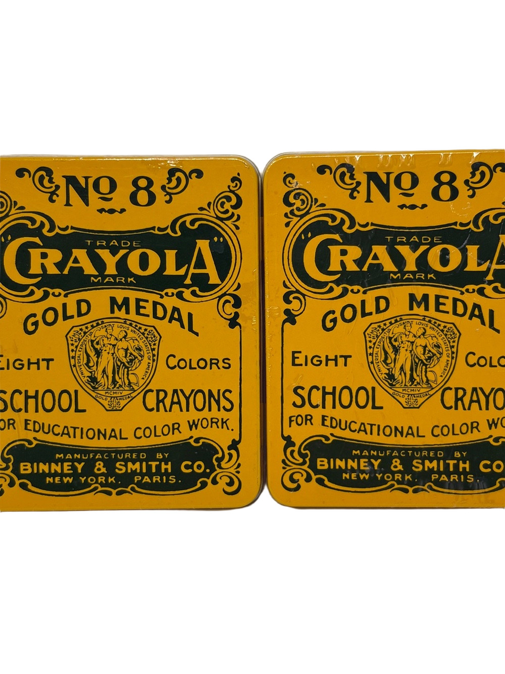 2 x Crayola Yellow Decorative Tin Pair with Black Printing